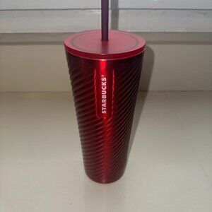 Starbucks Tumbler ~ Holiday/Christmas 2022 Red Metal Spiral ~ 24 oz Cup